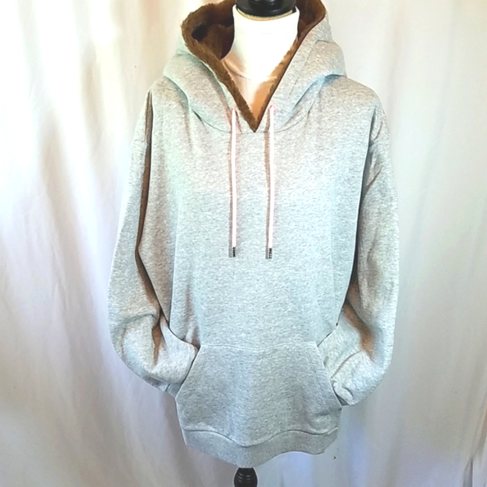 Sandy Liang Women's Plus Size Faux Mink Hooded Sweatshirt Gray Size 2X
